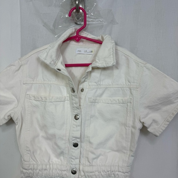 Zara Girls White One Piece Denim Romper Jumpsuit Size 9 - Picture 5 of 10